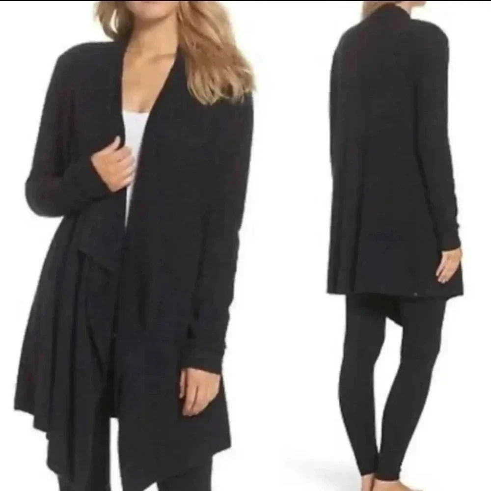 BAREFOOT DREAMS Bamboo Chic Lite Calypso Wrap Cardigan‎ Sweater 436 Black S/M